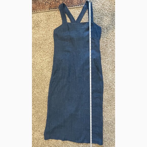 Express Blue 100% Linen Dress Criss Cross Zipper Back Junior Size 9/10 - Picture 8 of 11